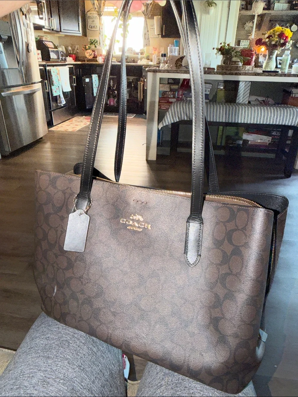 Coach Brown Signature Canvas Tote with Dark Brown Leather Straps